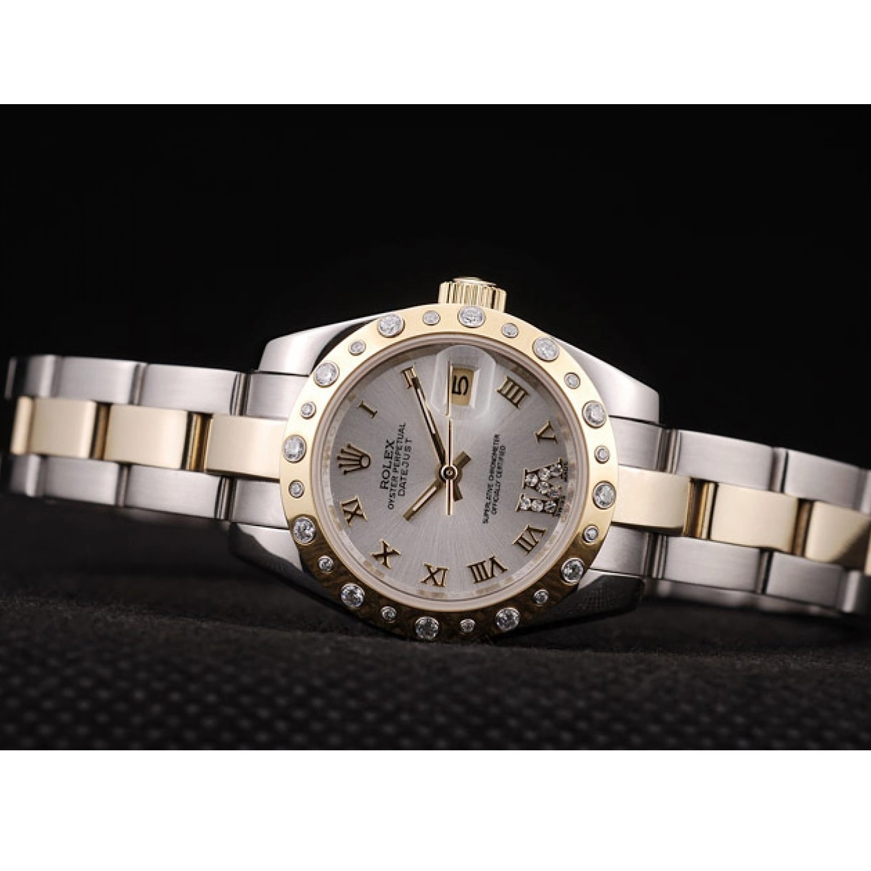 Aaa replica watch Dial Plated Diamond Case Stainless White Steel Rolex DateJust Brushed 0525